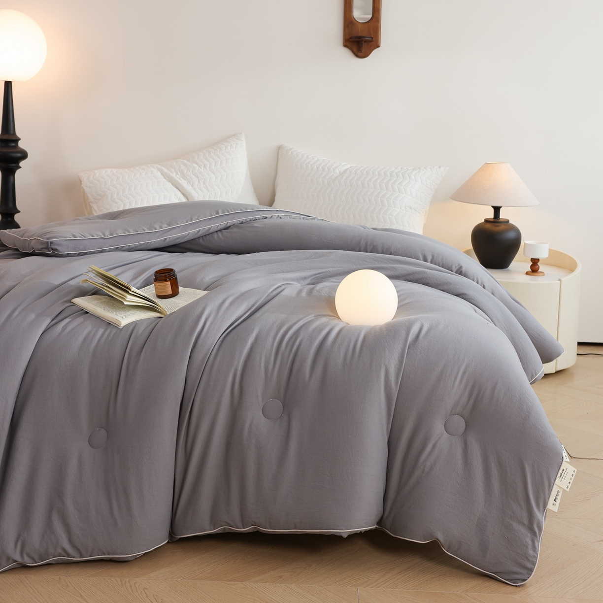 91家纺网 家纺一手货源 找家纺 益多眠 2025新款立体滚边大豆被 被子被芯 滚边立体--浅灰