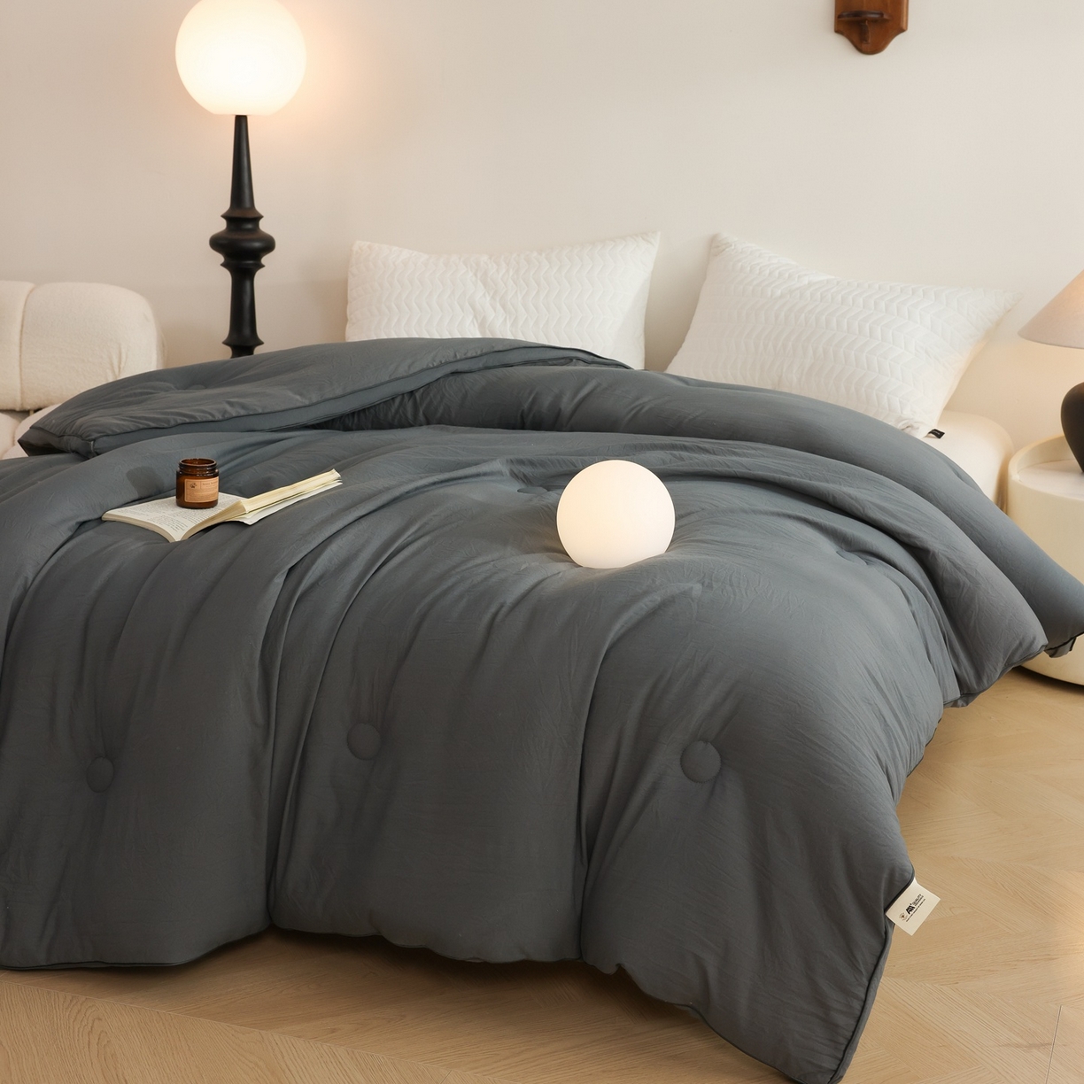 91家纺网 家纺一手货源 找家纺 益多眠 2025新款立体滚边大豆被 被子被芯 滚边立体--深灰