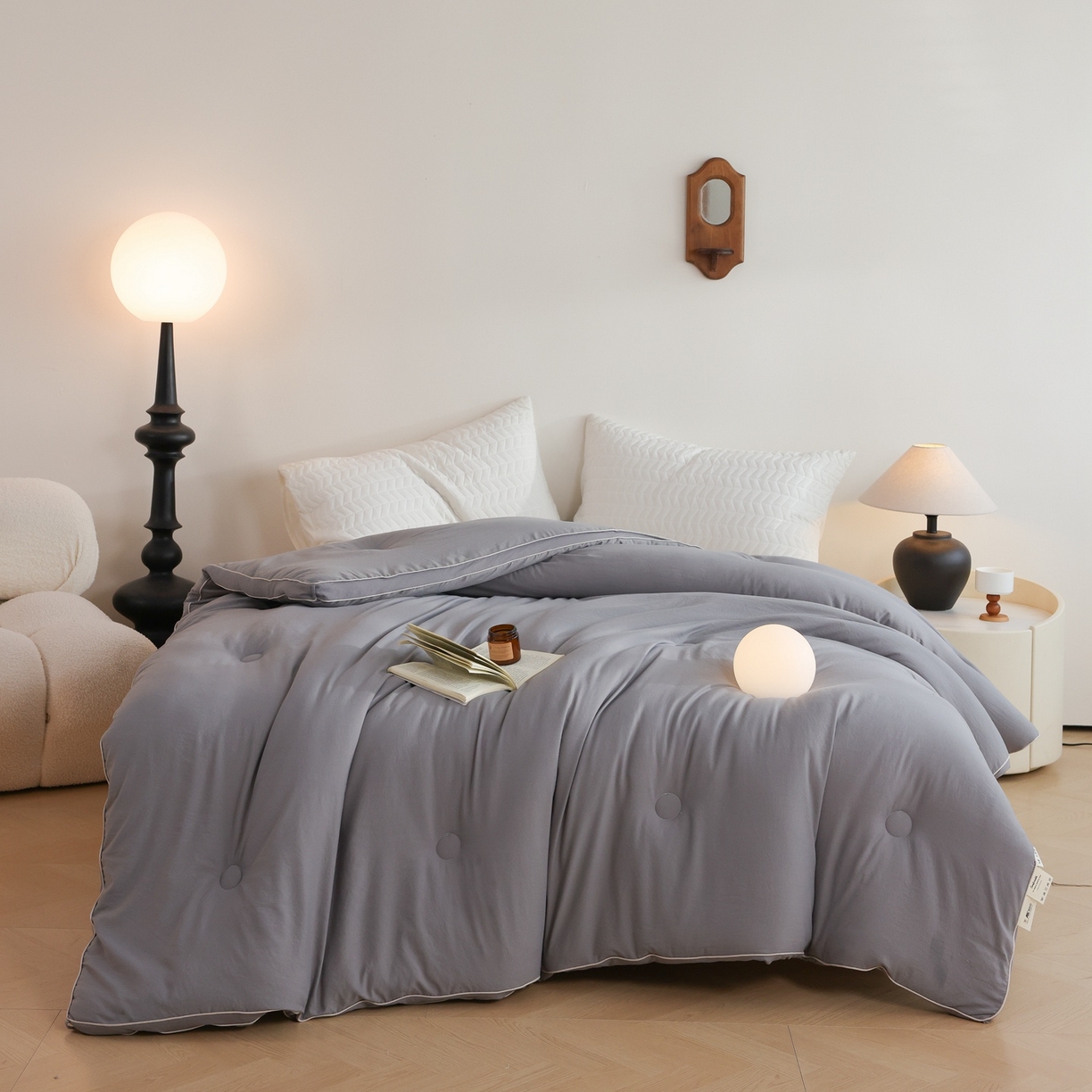 91家纺网 家纺一手货源 找家纺 益多眠 2025新款立体滚边大豆被 被子被芯 滚边立体--浅灰