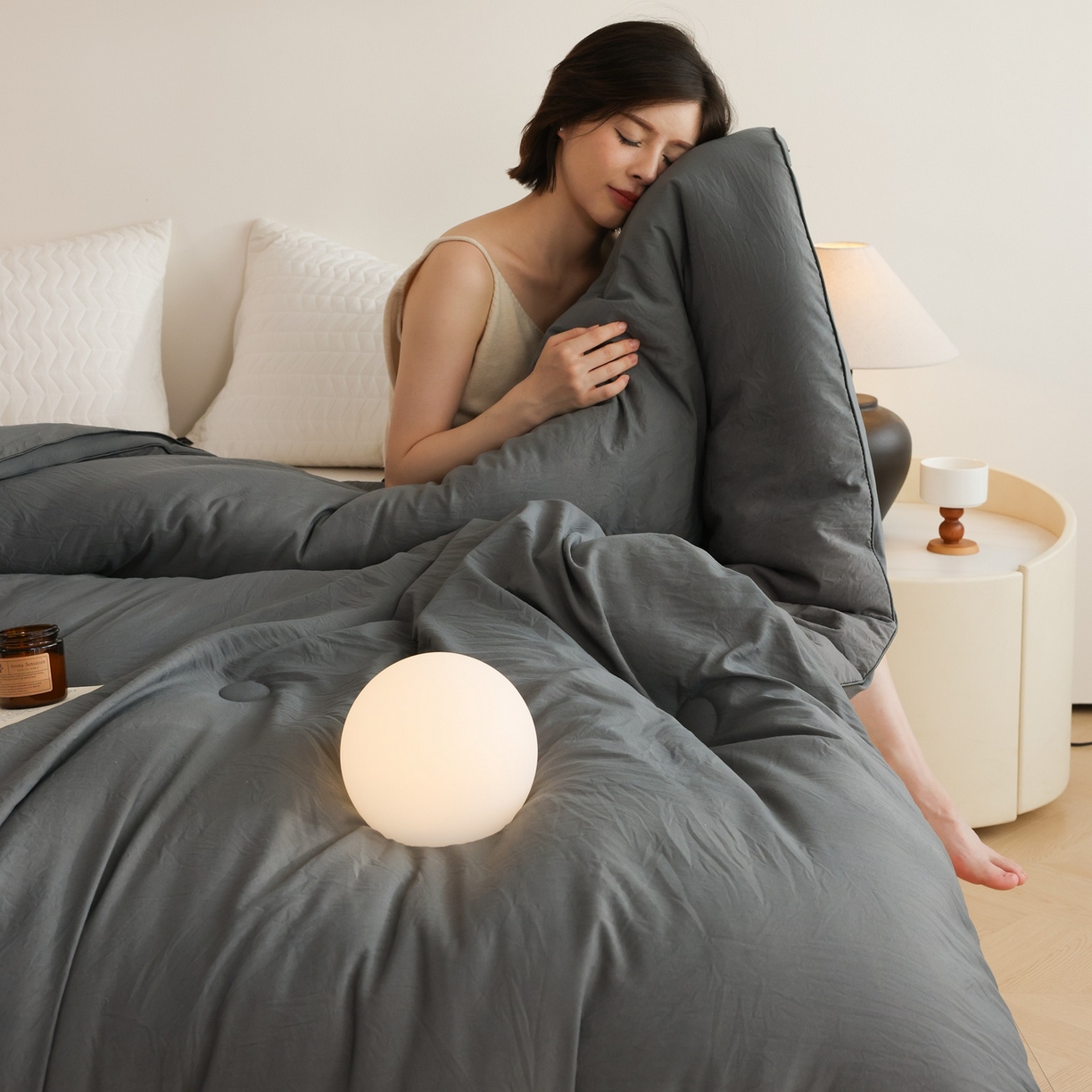 91家纺网 家纺一手货源 找家纺 益多眠 2025新款立体滚边大豆被 被子被芯 滚边立体--深灰