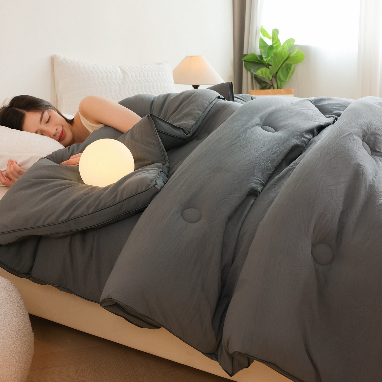 91家纺网 家纺一手货源 找家纺 益多眠 2025新款立体滚边大豆被 被子被芯 滚边立体--深灰