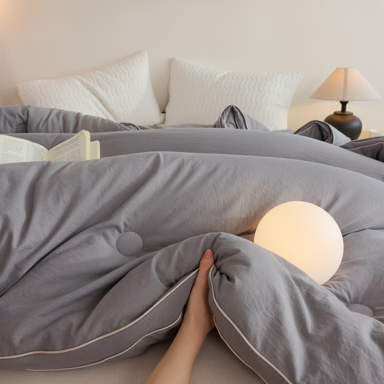 91家纺网 家纺一手货源 找家纺 益多眠 2025新款立体滚边大豆被 被子被芯 滚边立体--浅灰