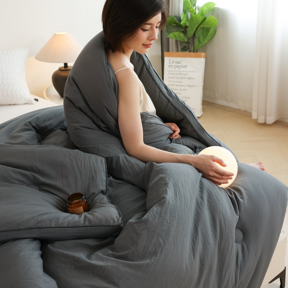 91家纺网 家纺一手货源 找家纺 益多眠 2025新款立体滚边大豆被 被子被芯 滚边立体--深灰