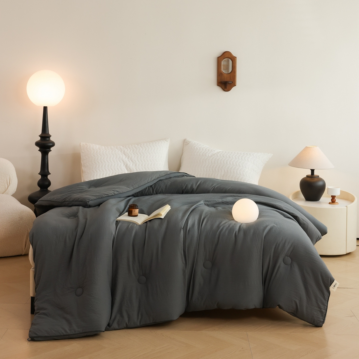 91家纺网 家纺一手货源 找家纺 益多眠 2025新款立体滚边大豆被 被子被芯 滚边立体--深灰