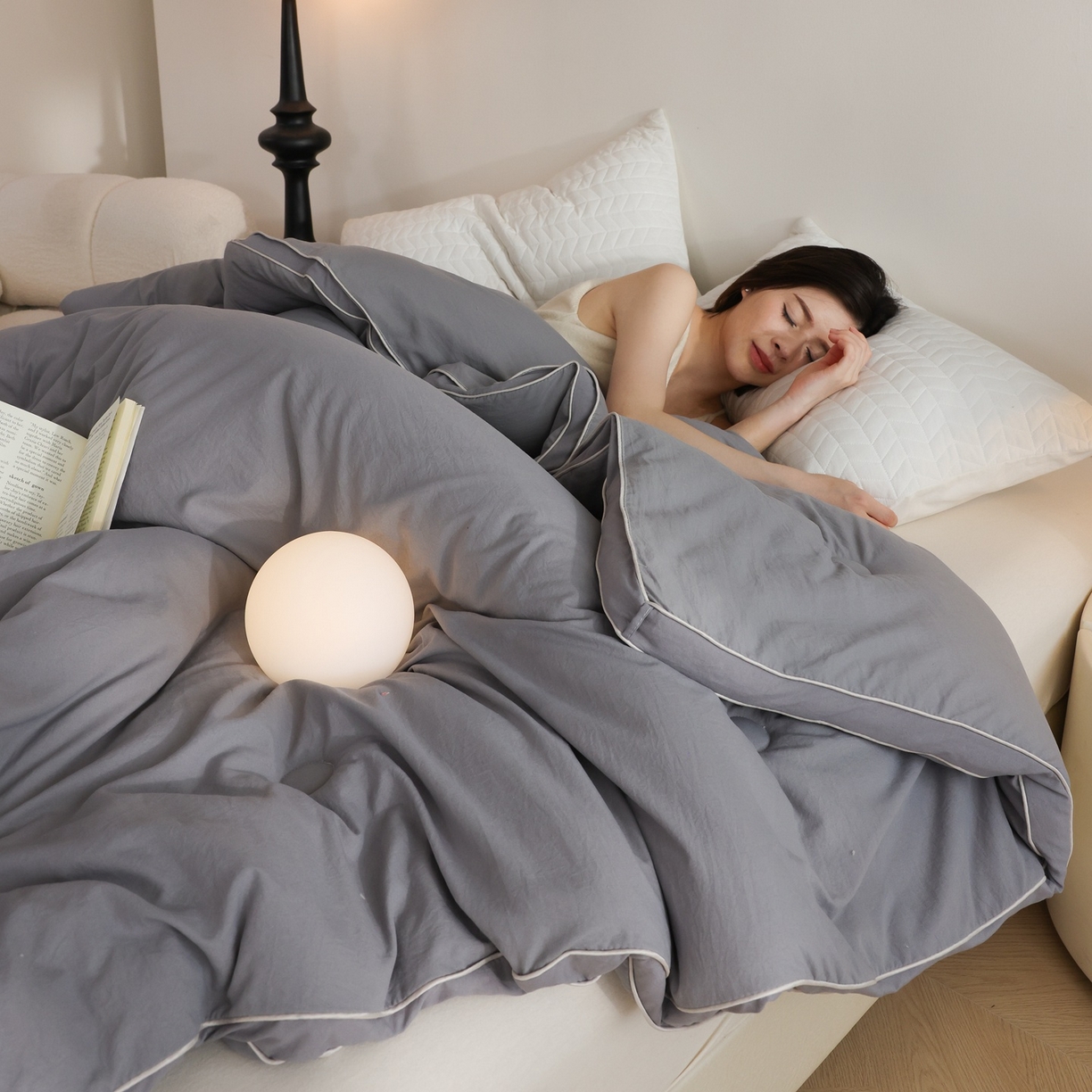 91家纺网 家纺一手货源 找家纺 益多眠 2025新款立体滚边大豆被 被子被芯 滚边立体--浅灰