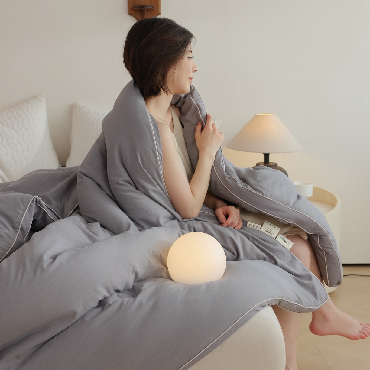 91家纺网 家纺一手货源 找家纺 益多眠 2025新款立体滚边大豆被 被子被芯 滚边立体--浅灰