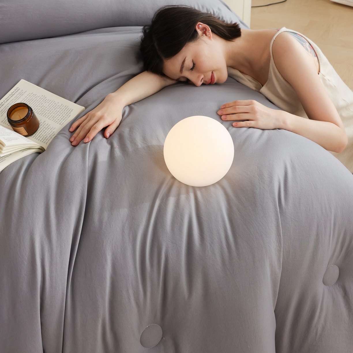 91家纺网 家纺一手货源 找家纺 益多眠 2025新款立体滚边大豆被 被子被芯 滚边立体--浅灰