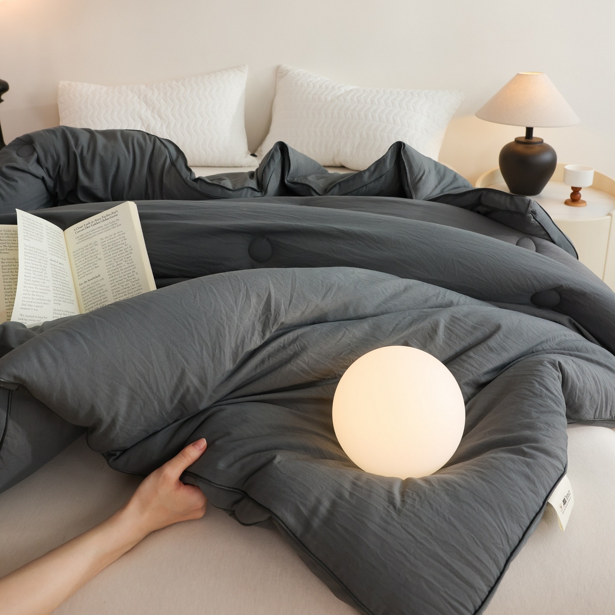 91家纺网 家纺一手货源 找家纺 益多眠 2025新款立体滚边大豆被 被子被芯 滚边立体--深灰