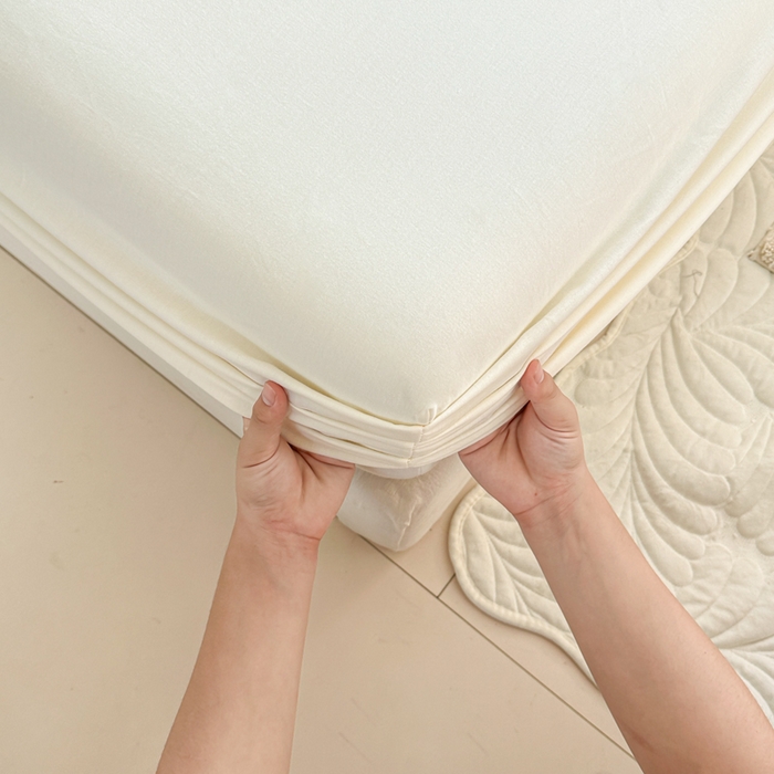 91家纺网 家纺一手货源 找家纺 丽美人家纺 2025新款全棉纯棉磨毛单床笠 床笠单件 奶昔白