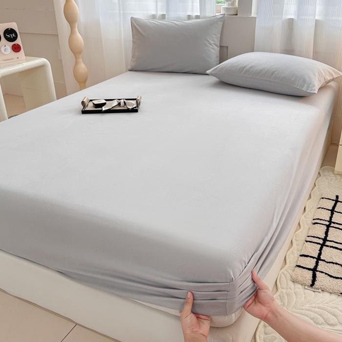 91家纺网 家纺一手货源 找家纺 丽美人家纺 2025新款全棉纯棉磨毛单床笠 床笠单件 水晶灰