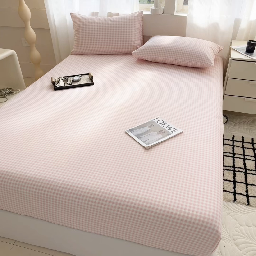 91家纺网 家纺一手货源 找家纺 丽美人家纺 2025新款全棉纯棉磨毛单床笠 床笠单件 迷你粉格