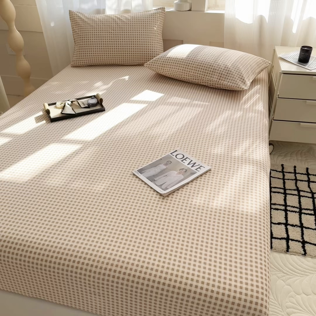 91家纺网 家纺一手货源 找家纺 丽美人家纺 2025新款全棉纯棉磨毛单床笠 床笠单件 迷你咖格