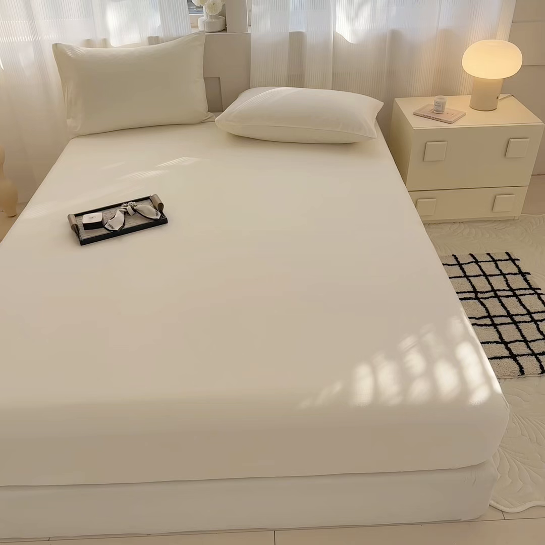 91家纺网 家纺一手货源 找家纺 丽美人家纺 2025新款全棉纯棉磨毛单床笠 床笠单件 奶昔白