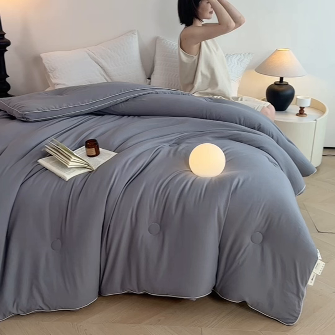 91家纺网 家纺一手货源 找家纺 益多眠 2025新款立体滚边大豆被 被子被芯 滚边立体--浅灰