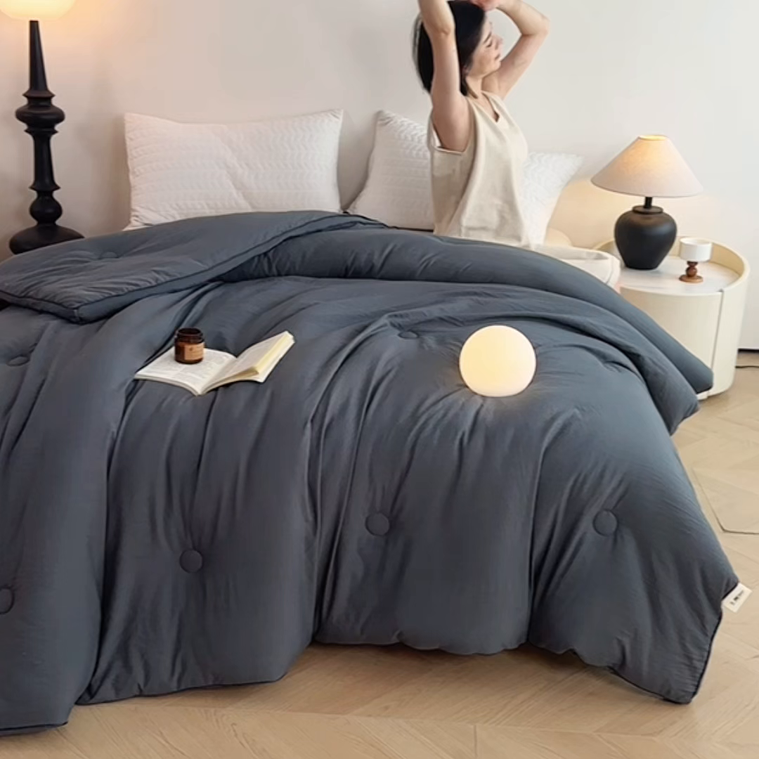 91家纺网 家纺一手货源 找家纺 益多眠 2025新款立体滚边大豆被 被子被芯 滚边立体--深灰