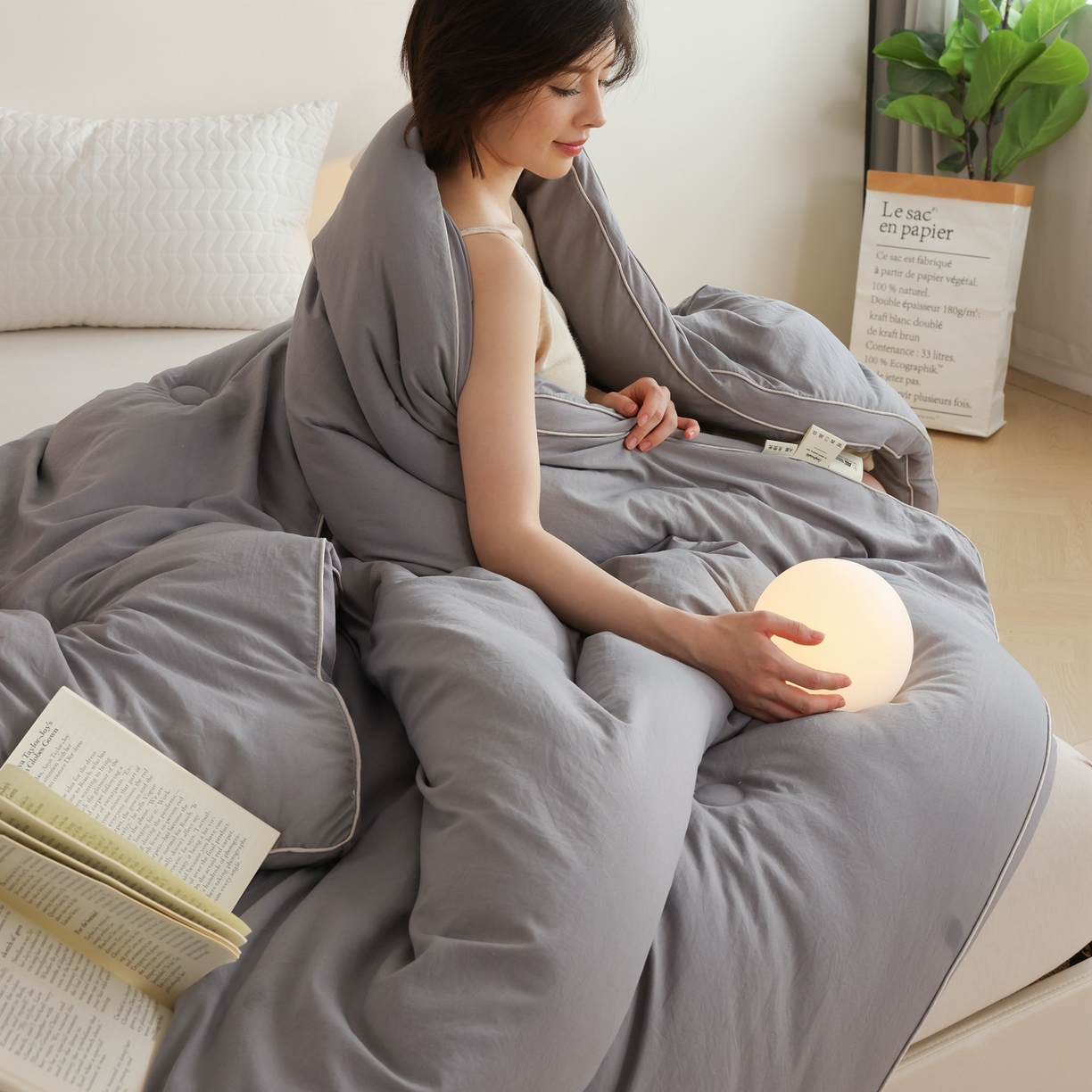 91家纺网 家纺一手货源 找家纺 益多眠 2025新款立体滚边大豆被 被子被芯 滚边立体--浅灰