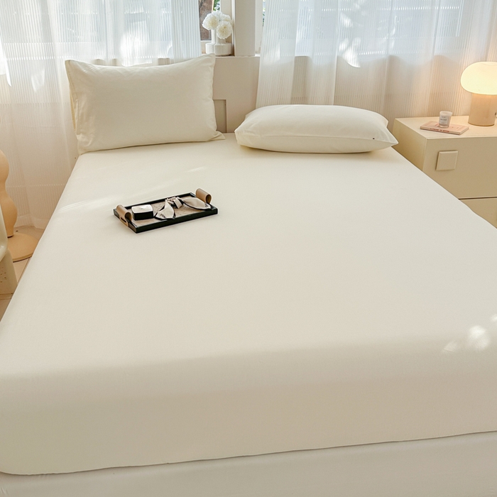 91家纺网 家纺一手货源 找家纺 丽美人家纺 2025新款全棉纯棉磨毛单床笠 床笠单件 奶昔白