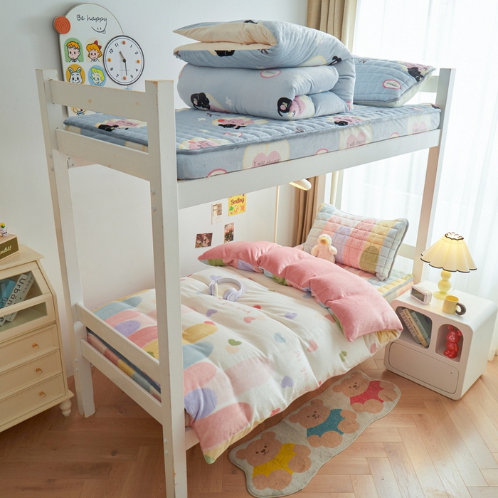 91家纺网 家纺一手货源 找家纺 爱思凯家纺 2025新款初心-牛奶绒学生床笠小号三件套 【初心】床笠-爱心彩虹