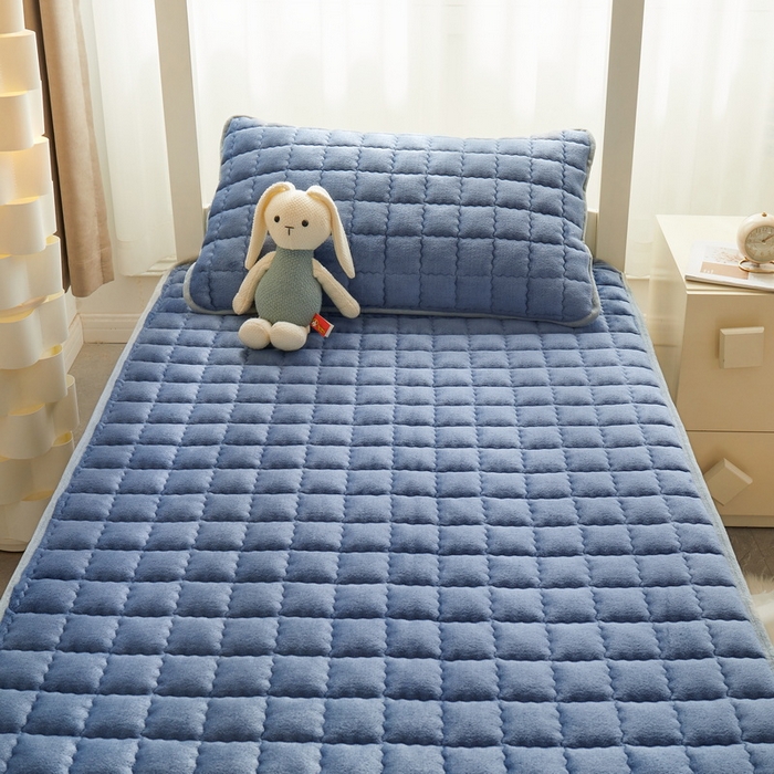 91家纺网 家纺一手货源 找家纺 爱思凯家纺 2025新款初心-牛奶绒学生床笠小号三件套 【初心】床笠-蓝灰