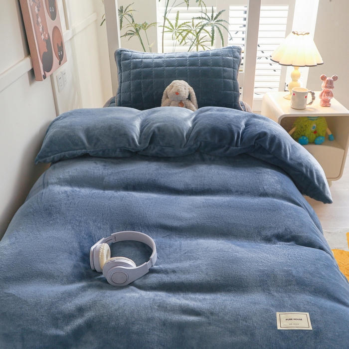 91家纺网 家纺一手货源 找家纺 爱思凯家纺 2025新款初心-牛奶绒学生床笠小号三件套 【初心】床笠-蓝灰