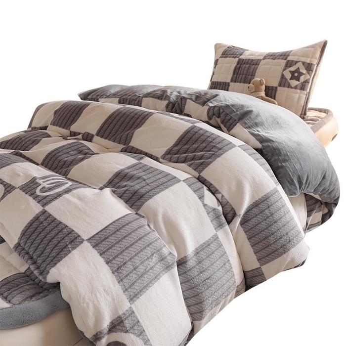 91家纺网 家纺一手货源 找家纺 爱思凯家纺 2025新款初心-牛奶绒学生床笠小号三件套 【初心】床笠-爱心棋盘格