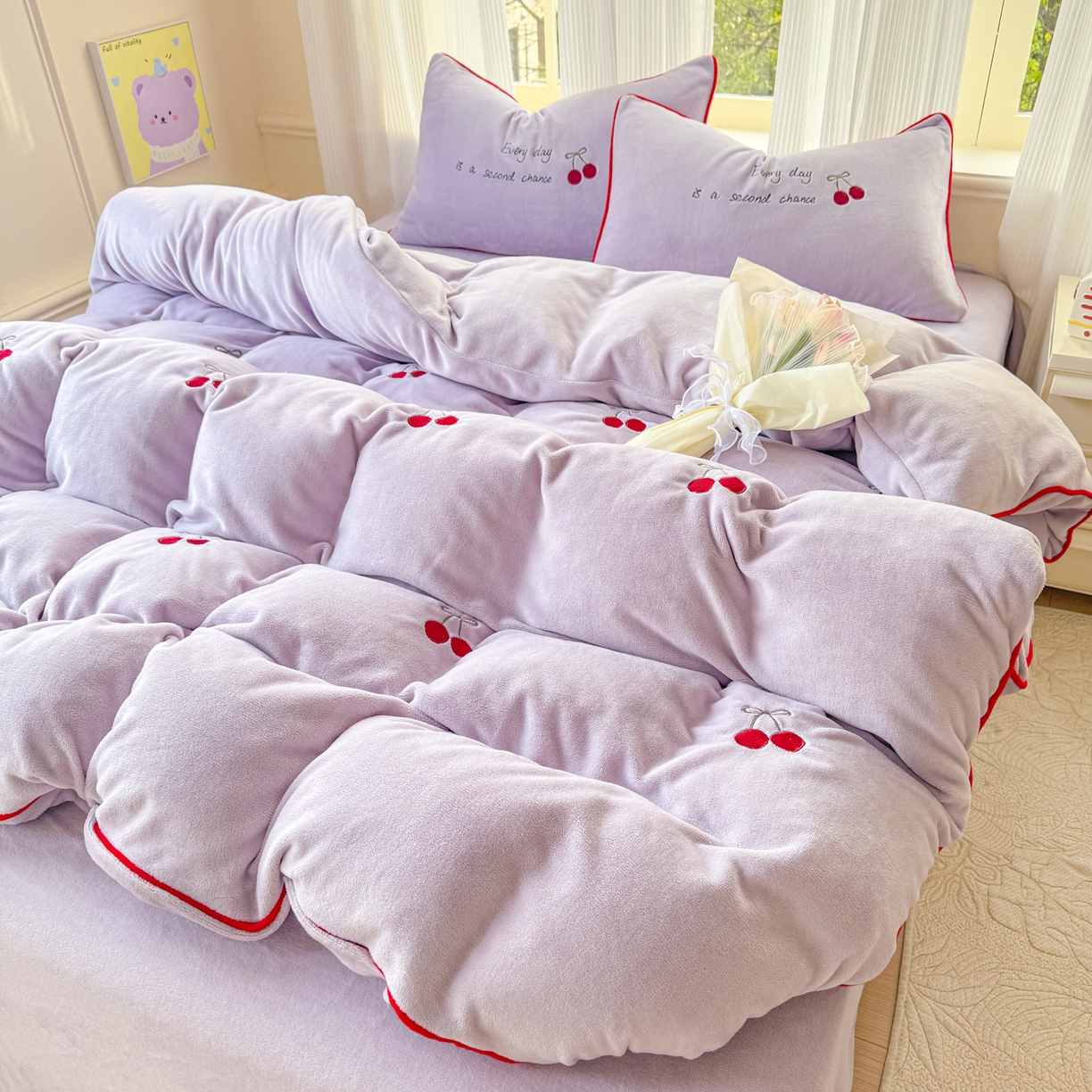 KA家纺 2025新款绣花嵌绳牛奶绒四件套-元气满满系列 元气满满紫