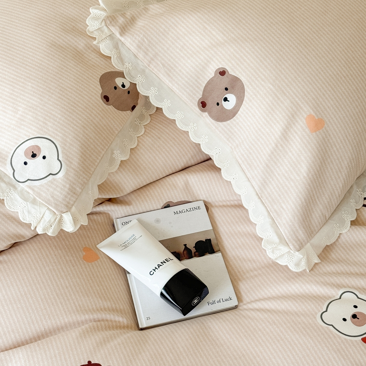 91家纺网 家纺一手货源 找家纺 于果 2025新款全棉纯棉生态磨毛花边款四件套 告白熊
