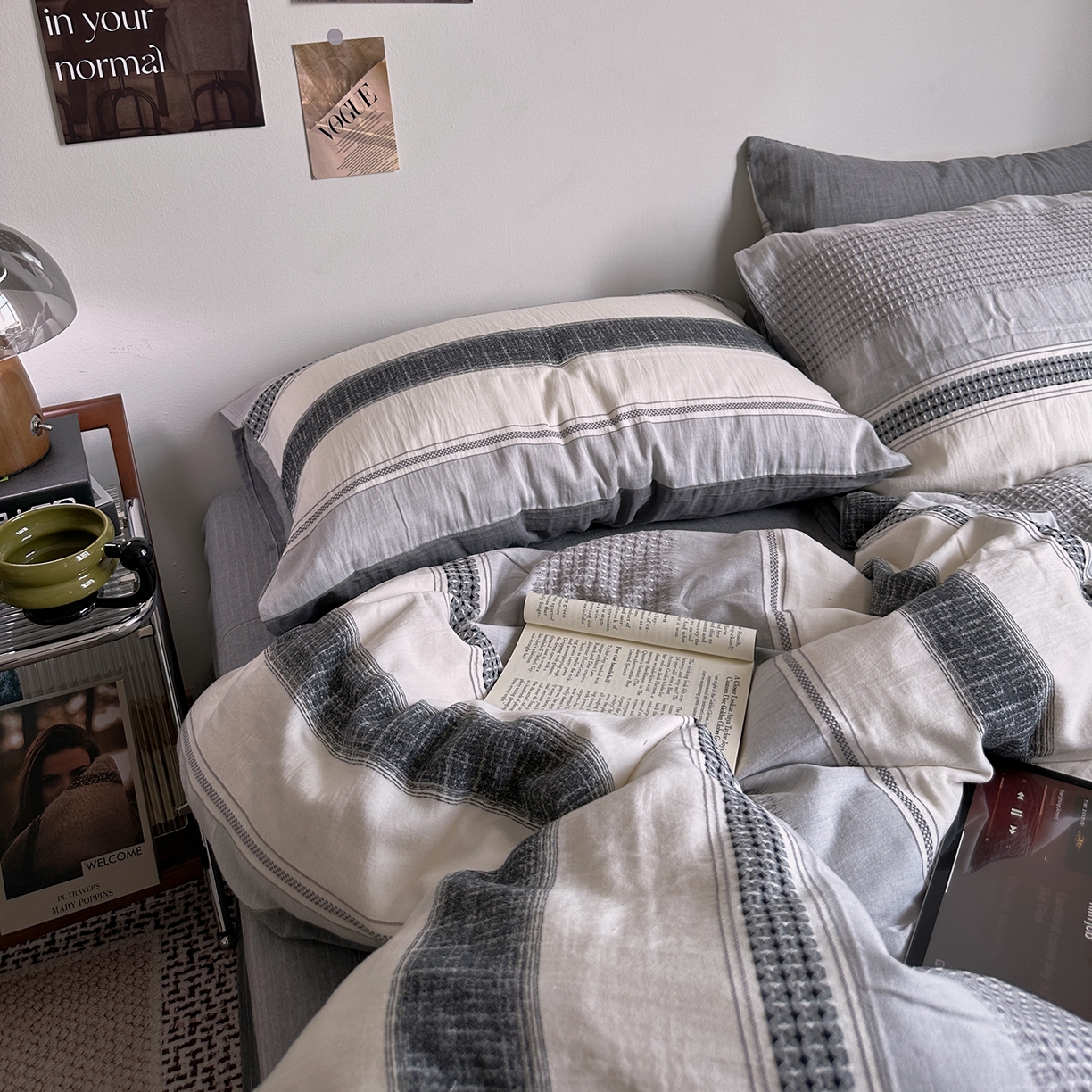 91家纺网 家纺一手货源 找家纺 艾咪-Amy ntmy 2025新款全棉色织小提花四件套-絮语      透明PE袋(如需手提无纺布包+5元) 絮语-灰