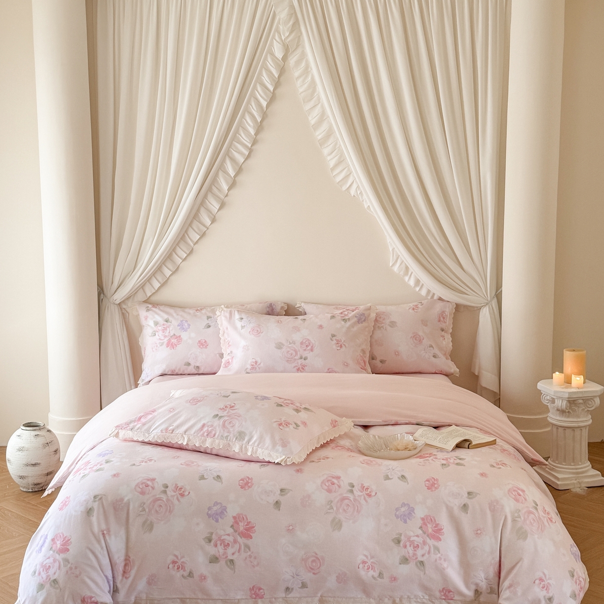 91家纺网 家纺一手货源 找家纺 于果 2025新款全棉纯棉生态磨毛花边款四件套 梦瑶