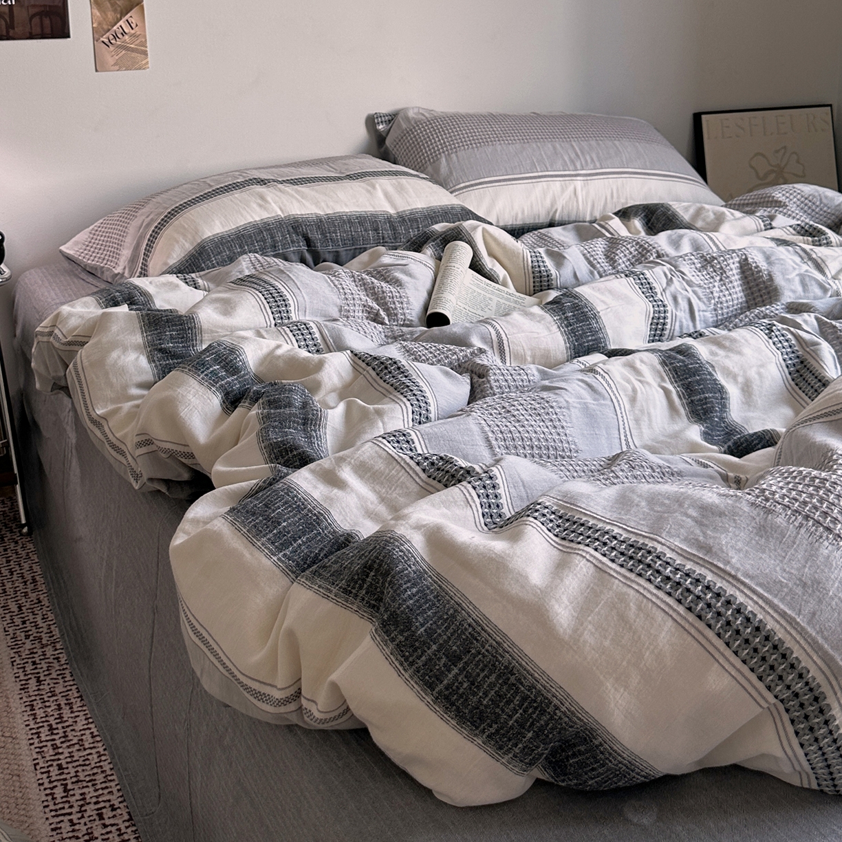 91家纺网 家纺一手货源 找家纺 （总）艾咪-Amy ntmy 2025新款全棉色织小提花四件套-絮语      透明PE袋(如需手提无纺布包+5元)