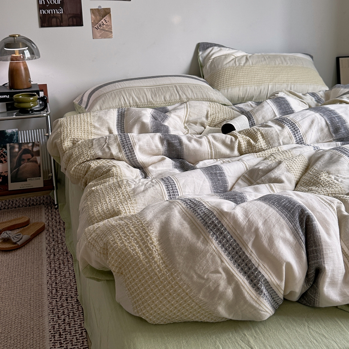 艾咪-Amy ntmy 2025新款全棉色织小提花四件套-絮语      透明PE袋(如需手提无纺布包+5元) 絮语-绿