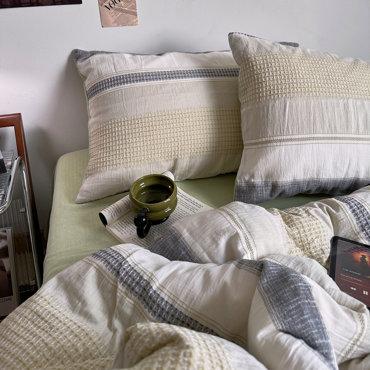 91家纺网 家纺一手货源 找家纺 艾咪-Amy ntmy 2025新款全棉色织小提花四件套-絮语      透明PE袋(如需手提无纺布包+5元) 絮语-绿