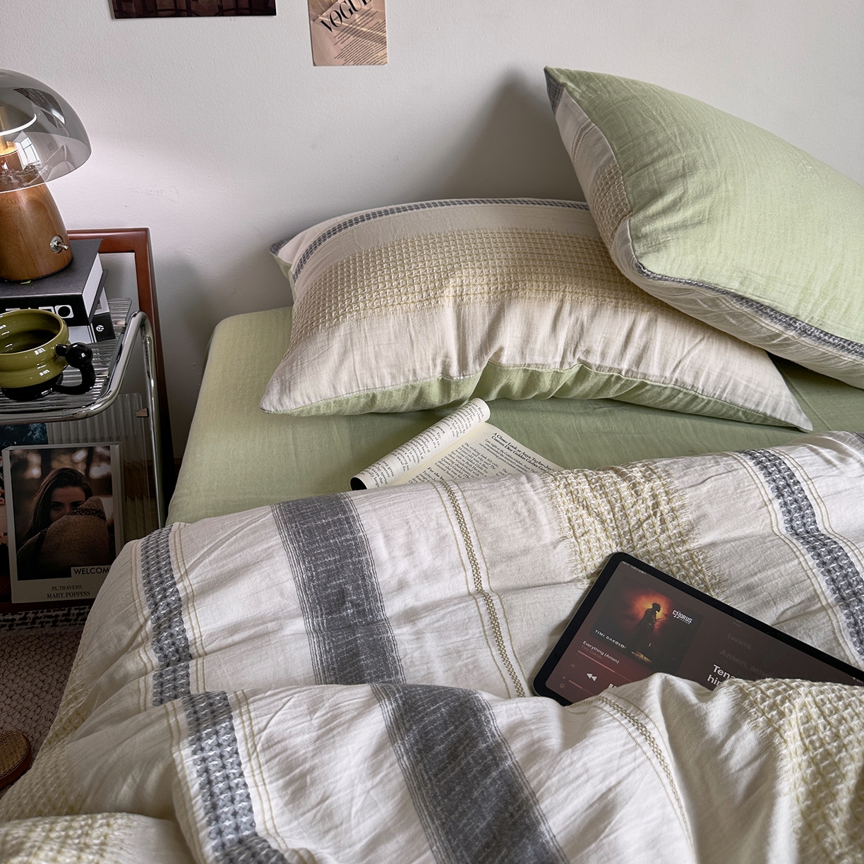 91家纺网 家纺一手货源 找家纺 艾咪-Amy ntmy 2025新款全棉色织小提花四件套-絮语      透明PE袋(如需手提无纺布包+5元) 絮语-绿