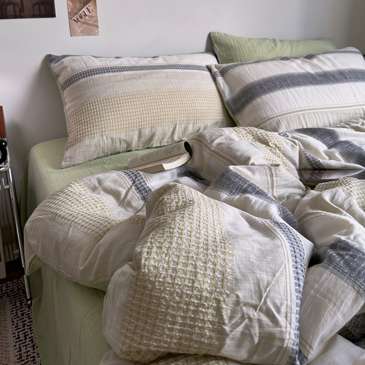 91家纺网 家纺一手货源 找家纺 艾咪-Amy ntmy 2025新款全棉色织小提花四件套-絮语      透明PE袋(如需手提无纺布包+5元) 絮语-绿