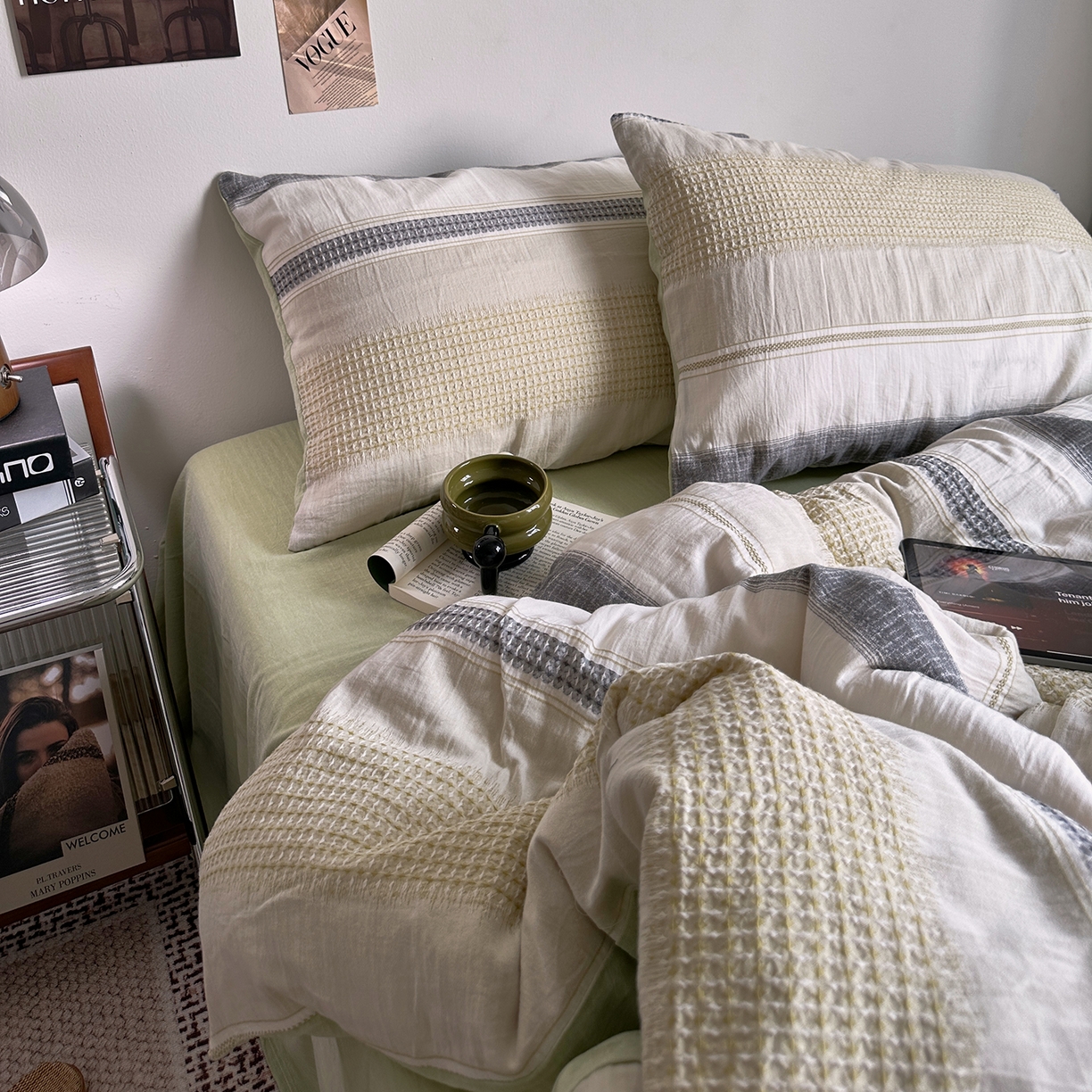 91家纺网 家纺一手货源 找家纺 艾咪-Amy ntmy 2025新款全棉色织小提花四件套-絮语      透明PE袋(如需手提无纺布包+5元) 絮语-绿