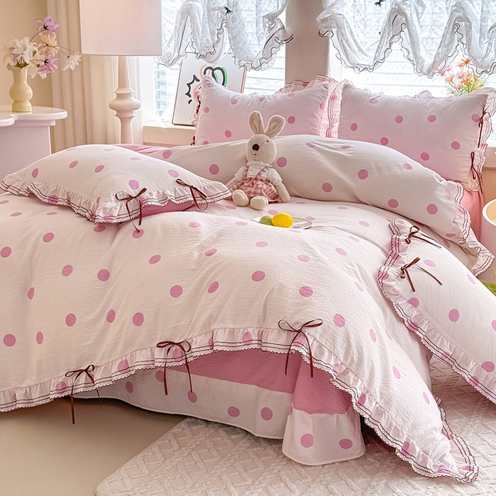 91家纺网 家纺一手货源 找家纺 （总）韩约家纺 2025新款1韩式蝴蝶结加厚床单款棉麻四件套