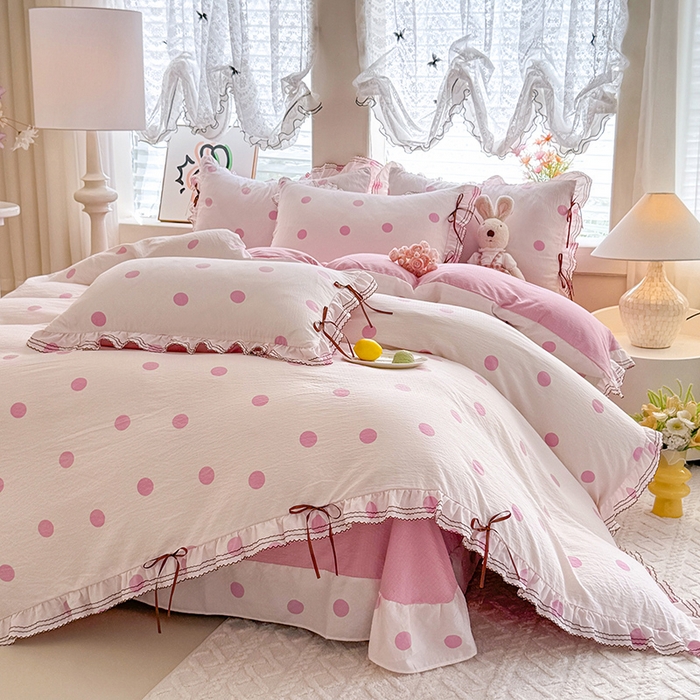 91家纺网 家纺一手货源 找家纺 （总）韩约家纺 2025新款1韩式蝴蝶结加厚床单款棉麻四件套