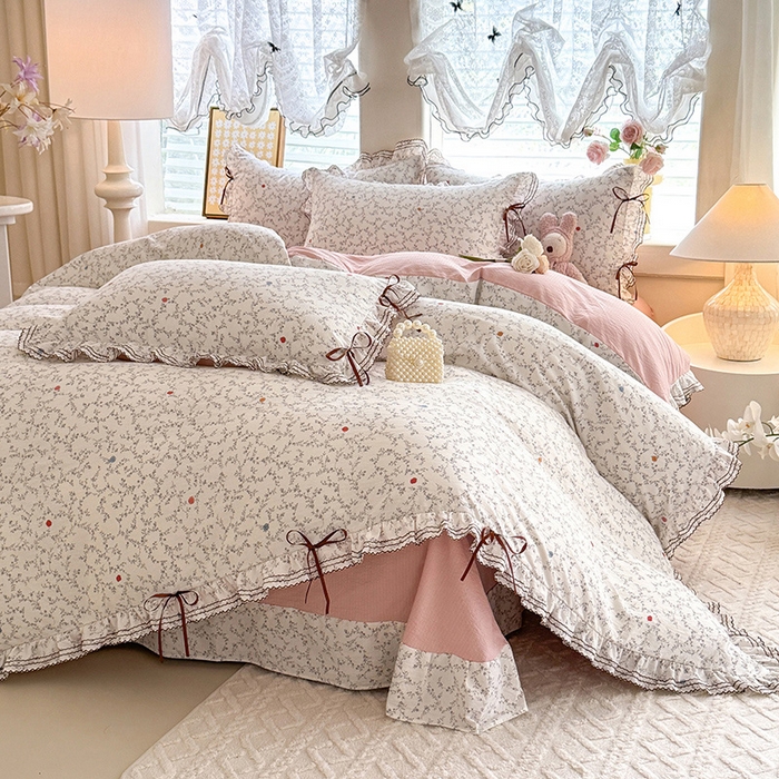 91家纺网 家纺一手货源 找家纺 （总）韩约家纺 2025新款1韩式蝴蝶结加厚床单款棉麻四件套