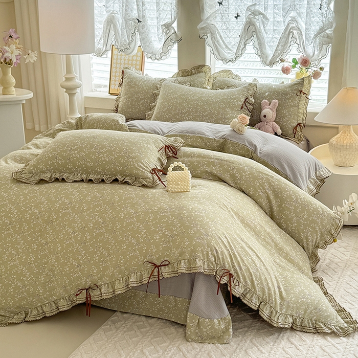 91家纺网 家纺一手货源 找家纺 （总）韩约家纺 2025新款1韩式蝴蝶结加厚床单款棉麻四件套