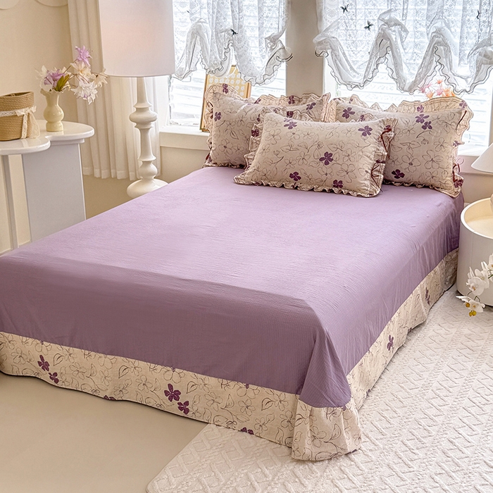 91家纺网 家纺一手货源 找家纺 韩约家纺 2025新款1韩式蝴蝶结加厚床单款棉麻四件套 情缘