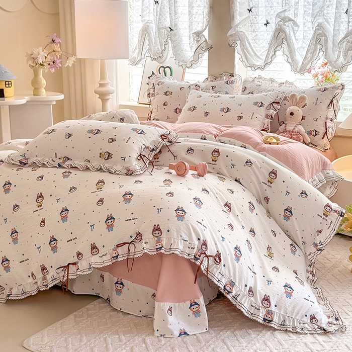 91家纺网 家纺一手货源 找家纺 （总）韩约家纺 2025新款1韩式蝴蝶结加厚床单款棉麻四件套