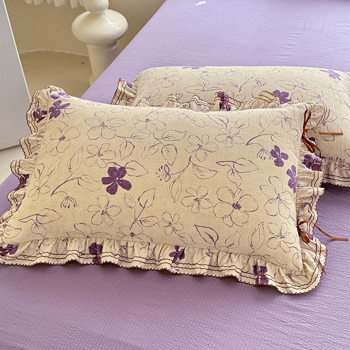 91家纺网 家纺一手货源 找家纺 韩约家纺 2025新款1韩式蝴蝶结加厚床单款棉麻四件套 情缘