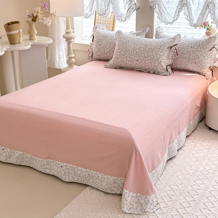 91家纺网 家纺一手货源 找家纺 韩约家纺 2025新款1韩式蝴蝶结加厚床单款棉麻四件套 初颜