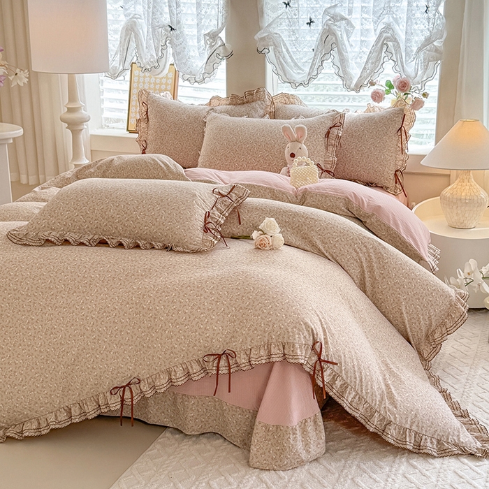 91家纺网 家纺一手货源 找家纺 （总）韩约家纺 2025新款1韩式蝴蝶结加厚床单款棉麻四件套