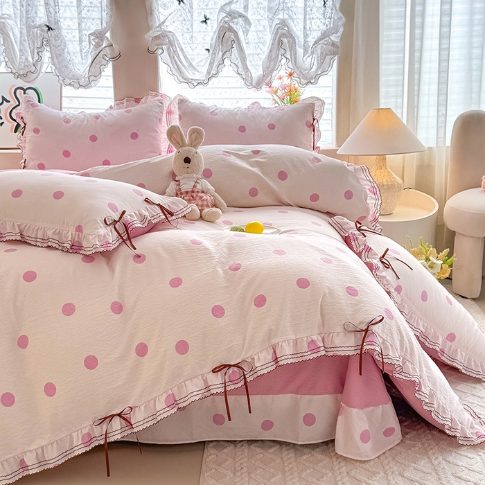 91家纺网 家纺一手货源 找家纺 （总）韩约家纺 2025新款1韩式蝴蝶结加厚床单款棉麻四件套