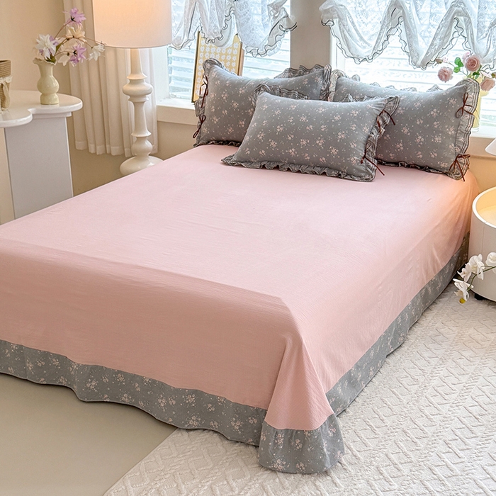 91家纺网 家纺一手货源 找家纺 韩约家纺 2025新款1韩式蝴蝶结加厚床单款棉麻四件套 伊洛