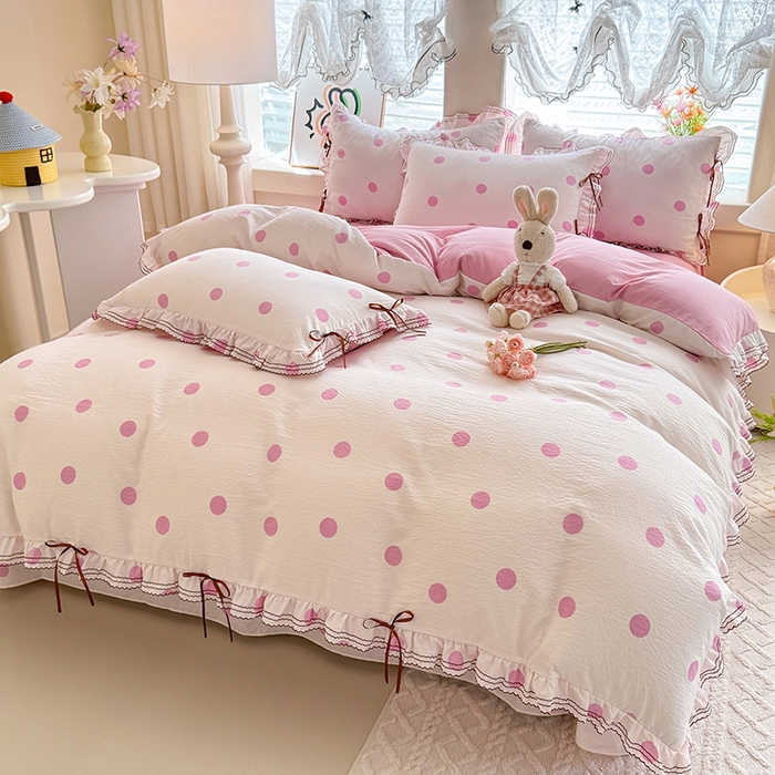 91家纺网 家纺一手货源 找家纺 （总）韩约家纺 2025新款1韩式蝴蝶结加厚床单款棉麻四件套