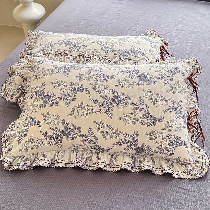 91家纺网 家纺一手货源 找家纺 韩约家纺 2025新款1韩式蝴蝶结加厚床单款棉麻四件套 兰陵花