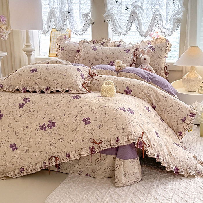 91家纺网 家纺一手货源 找家纺 （总）韩约家纺 2025新款1韩式蝴蝶结加厚床单款棉麻四件套