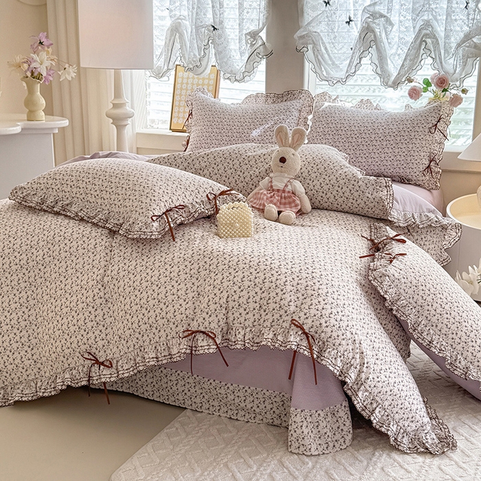 91家纺网 家纺一手货源 找家纺 韩约家纺 2025新款1韩式蝴蝶结加厚床单款棉麻四件套 诗雨